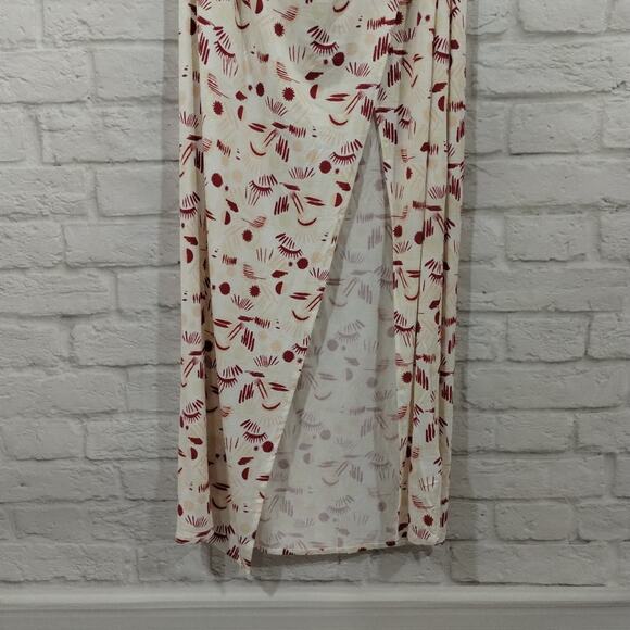 MM Free People Daria Ivory Abstract Halter Neck Open Back Slit Maxi Dress NWT S - Picture 9 of 13